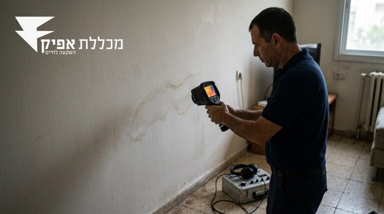 טכנאי סורק קיר רטוב במצלמה תרמית